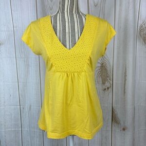Bob Timberlake Shirt Drop Shoulder Sleeveless V-Neck Lace Top Yellow Size Medium